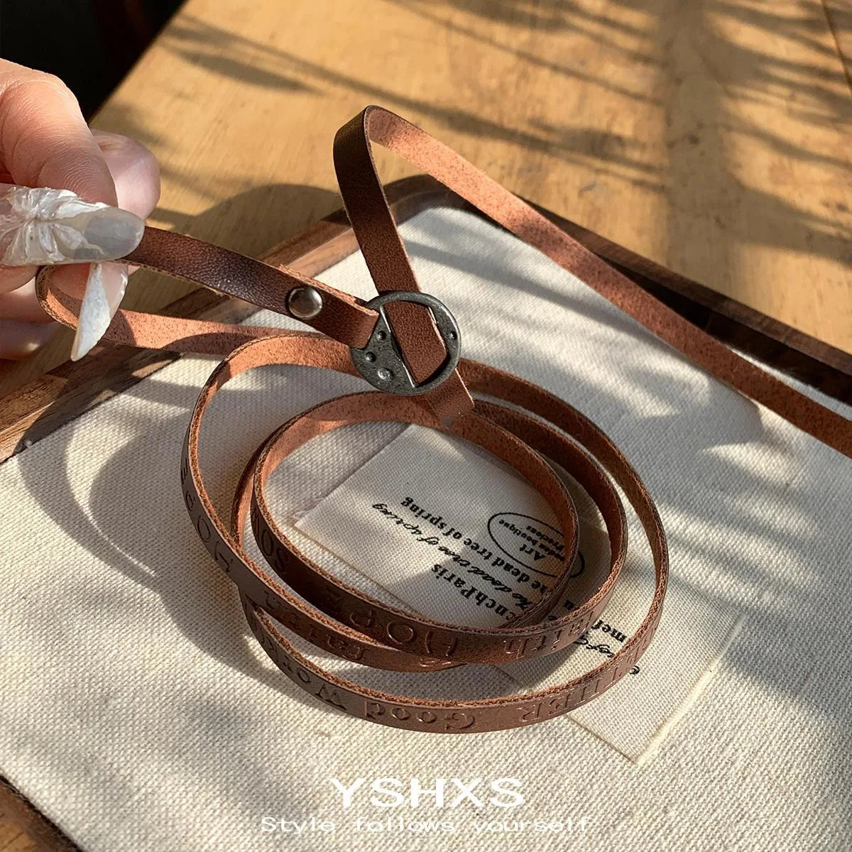 Adjustable Brown Leather Wrap Choker Necklace