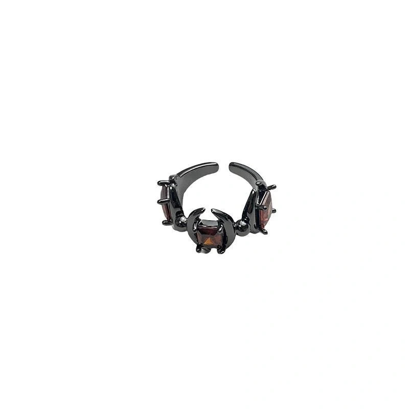 Adjustable Dark Crescent Geometric Ring