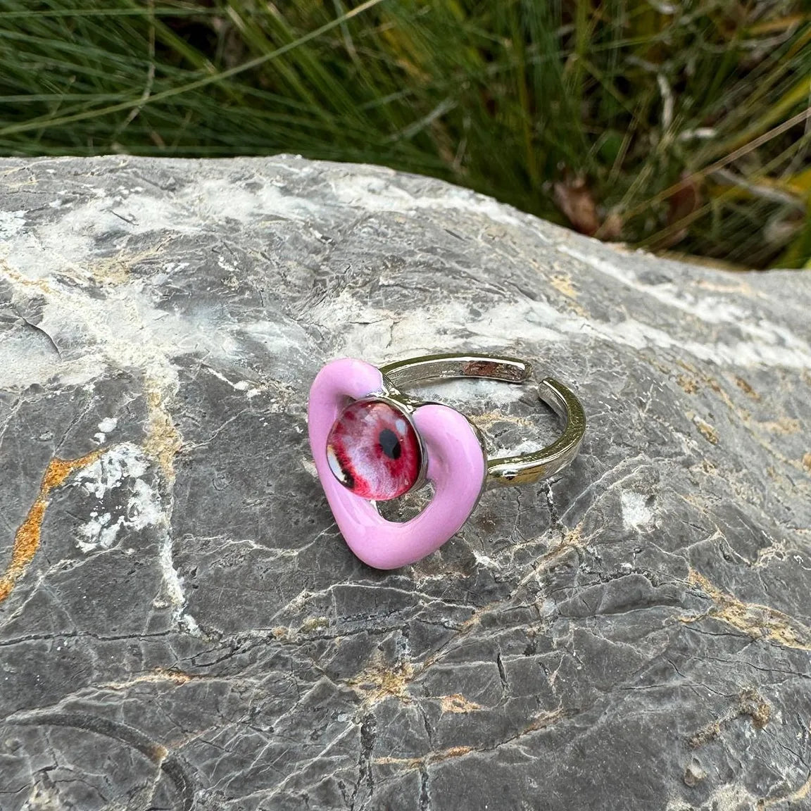 Adjustable Pink Evil Eye Ring