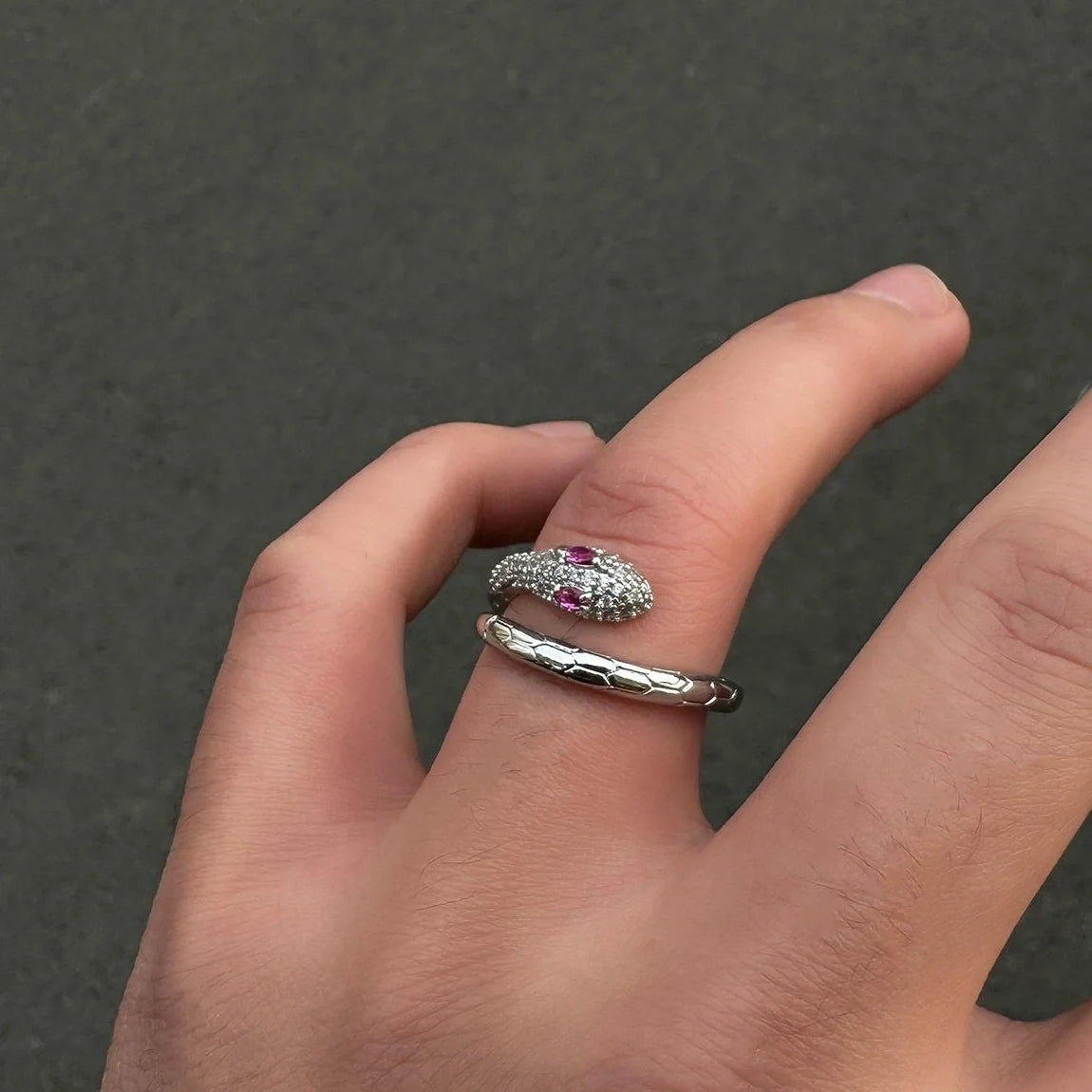 Adjustable Silver Diamond Serpent Ring