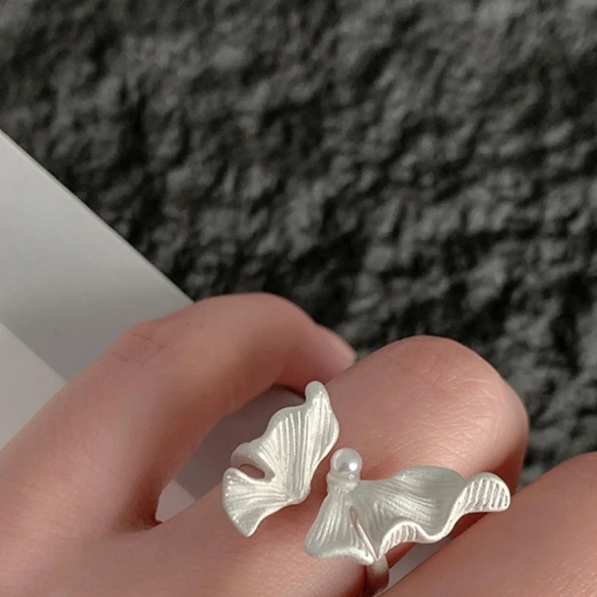 Adjustable Silver White Butterfly Ring