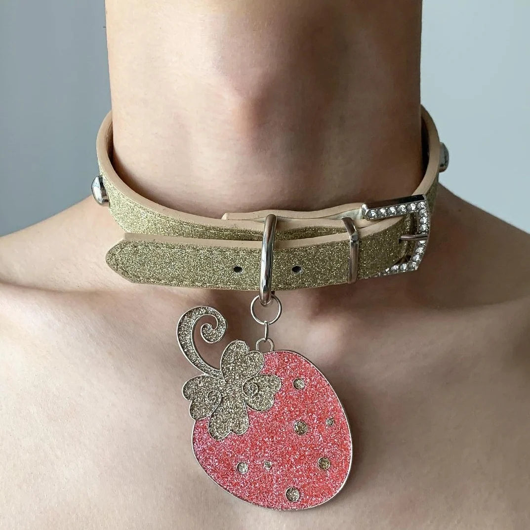 Adjustable Strawberry Pendant Collar Necklace
