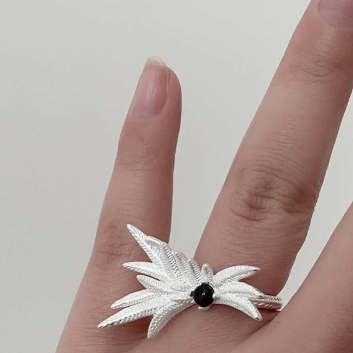 Adjustable White Feather Ring