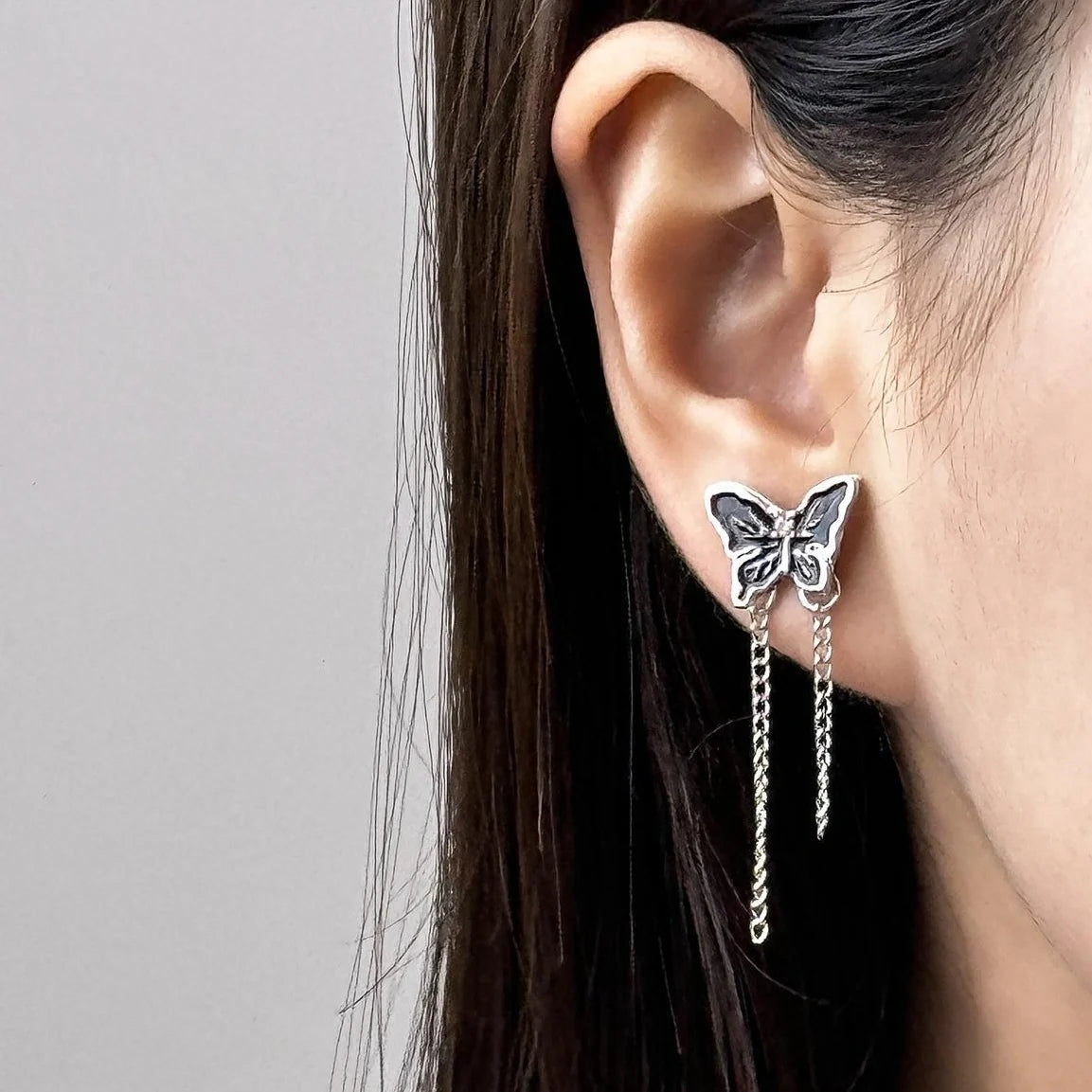 Black Butterfly Fringe Earrings