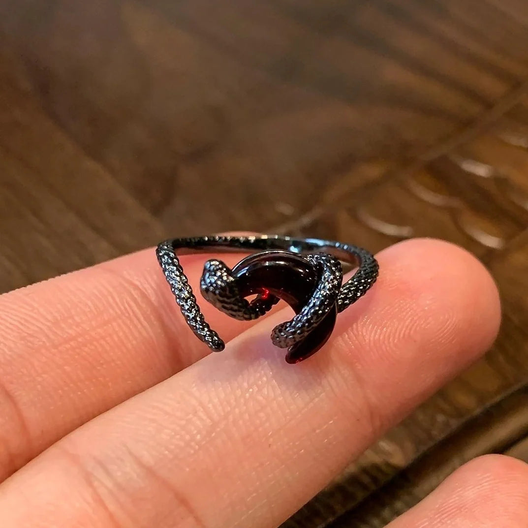 Crimson Serpent Crescent Ring