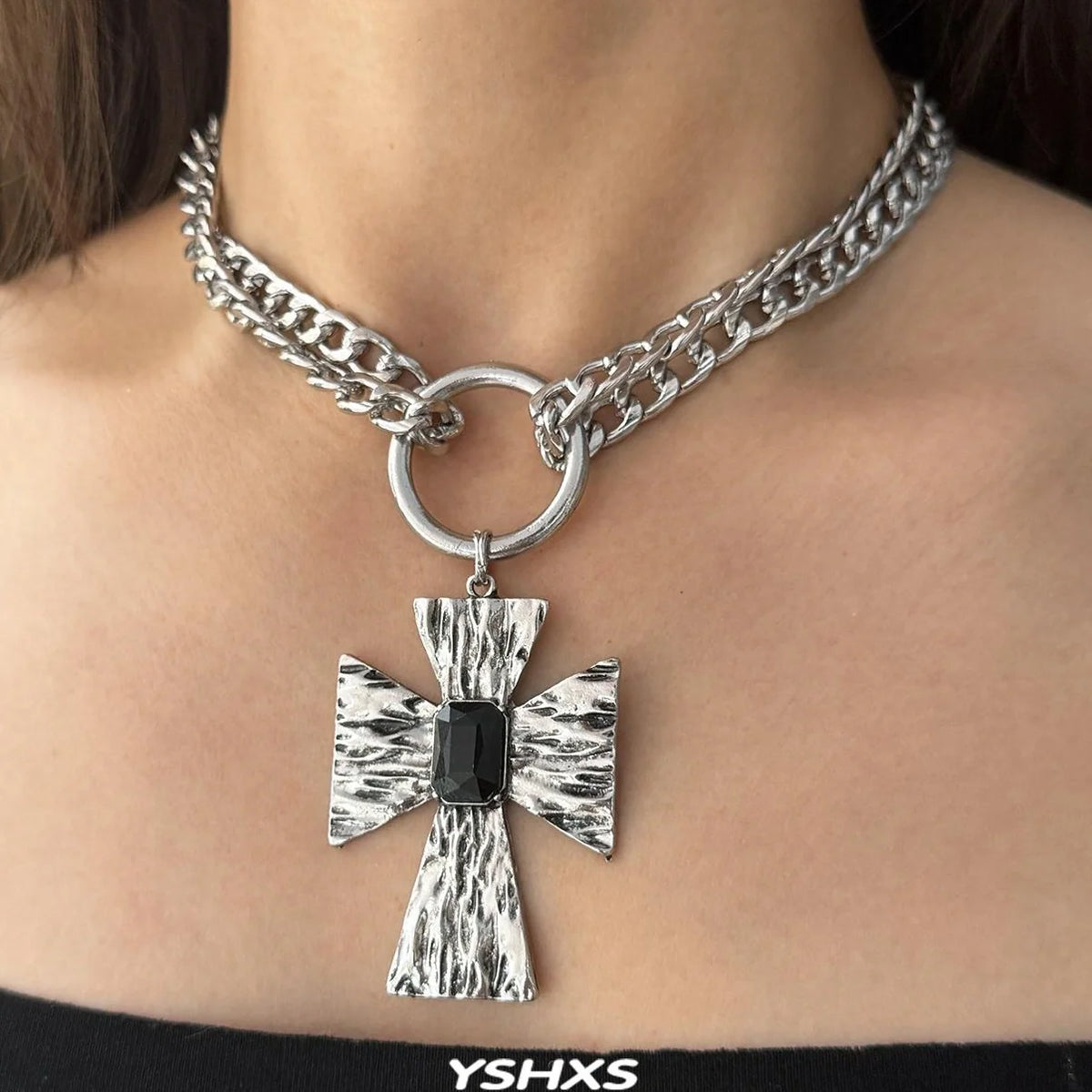 Double Layer Gothic Cross Necklace