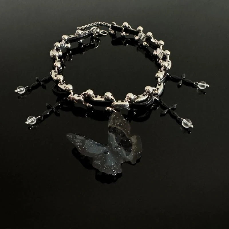 Gothic Butterfly Leather Choker Necklace