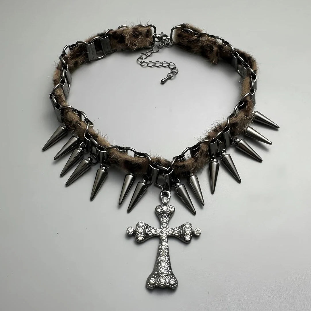 Gothic Cross Spike Choker Necklace