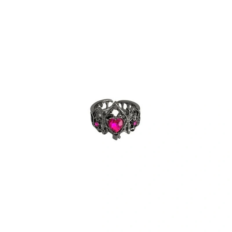 Gothic Crown Heart Open Ring