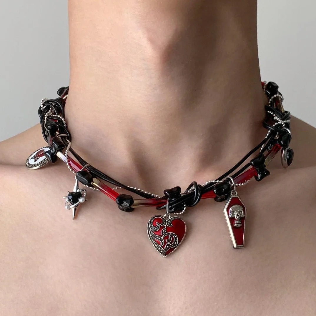 Gothic Entwined Heart Choker Necklace