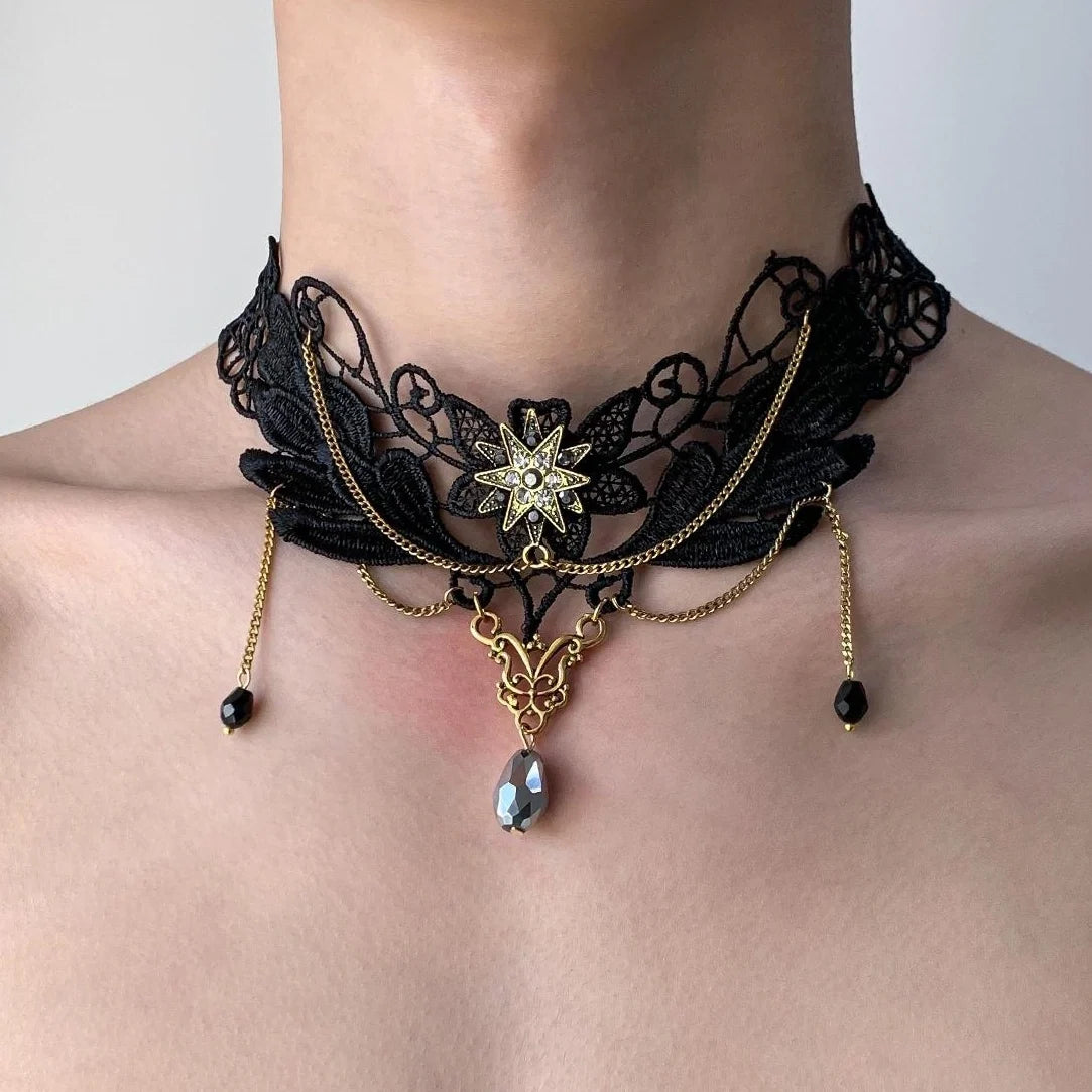 Gothic Lace Fringe Statement Choker