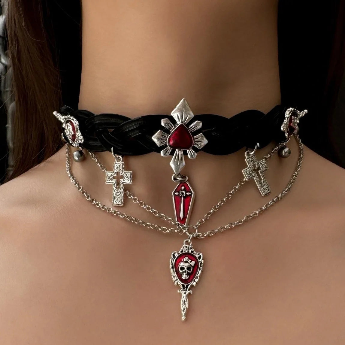 Gothic Punk Woven Choker Necklace