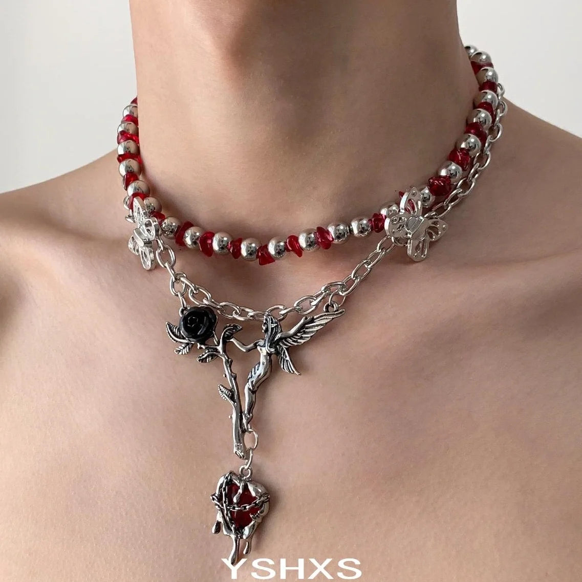 Gothic Red Heart Choker Necklace