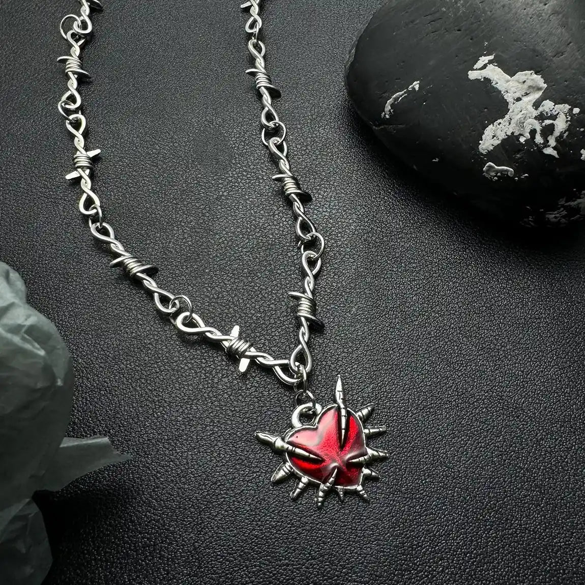 Gothic Thorn Heart Choker Necklace