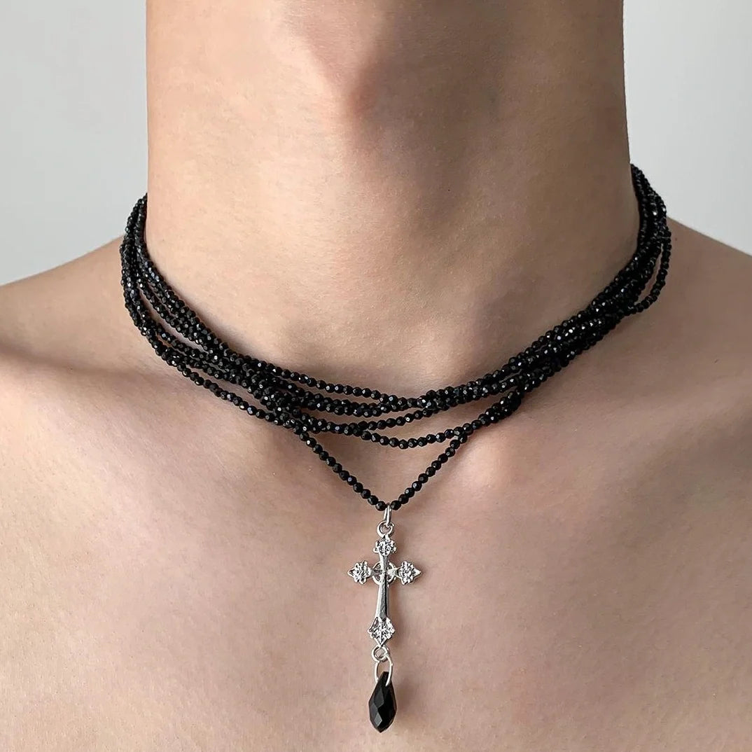 Layered Gothic Cross Choker Necklace