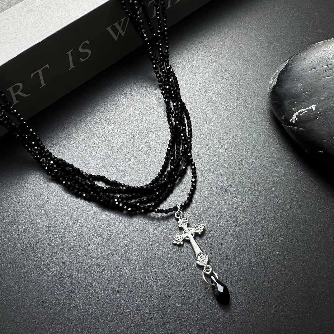 Layered Gothic Cross Choker Necklace