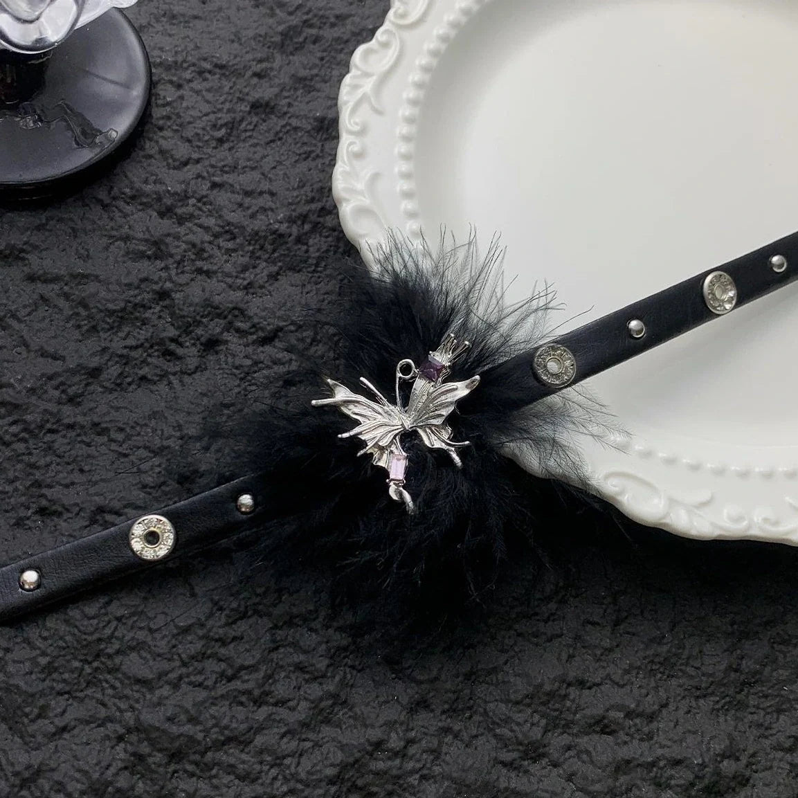 Velvet Gothic Bow Leather Choker