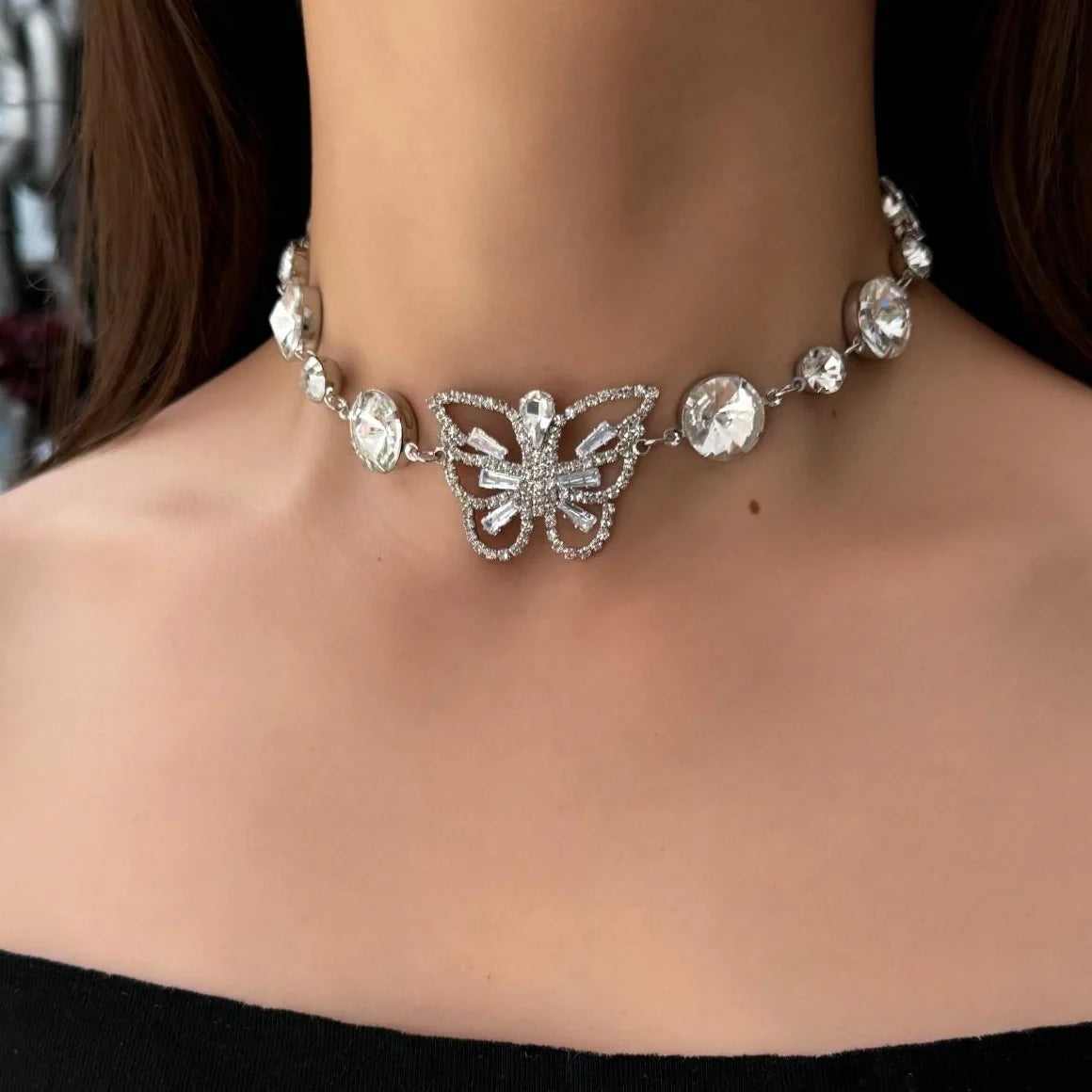 Y2K Crystal Butterfly Necklace
