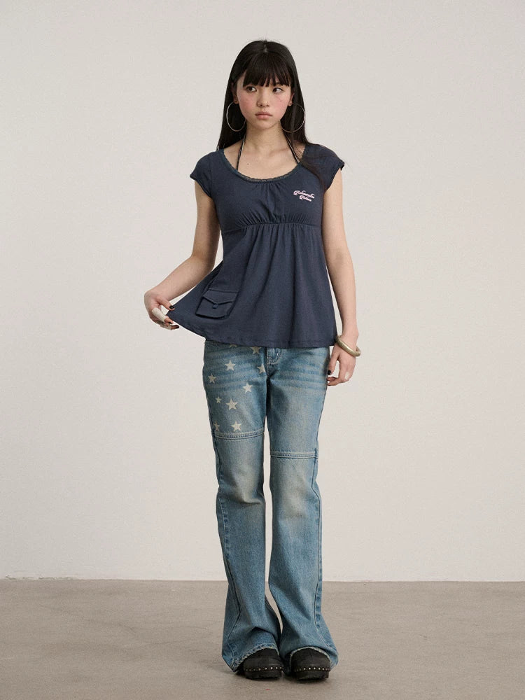 100% Cotton Crew Neck Straight Fit Commuter Women Navy Short Sleeve T-Shirts