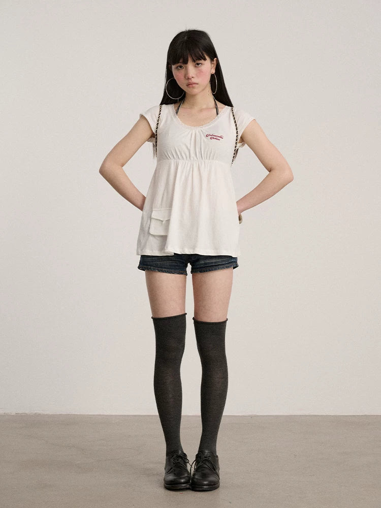 100% Cotton Crew Neck Straight Fit Commuter Women Navy Short Sleeve T-Shirts