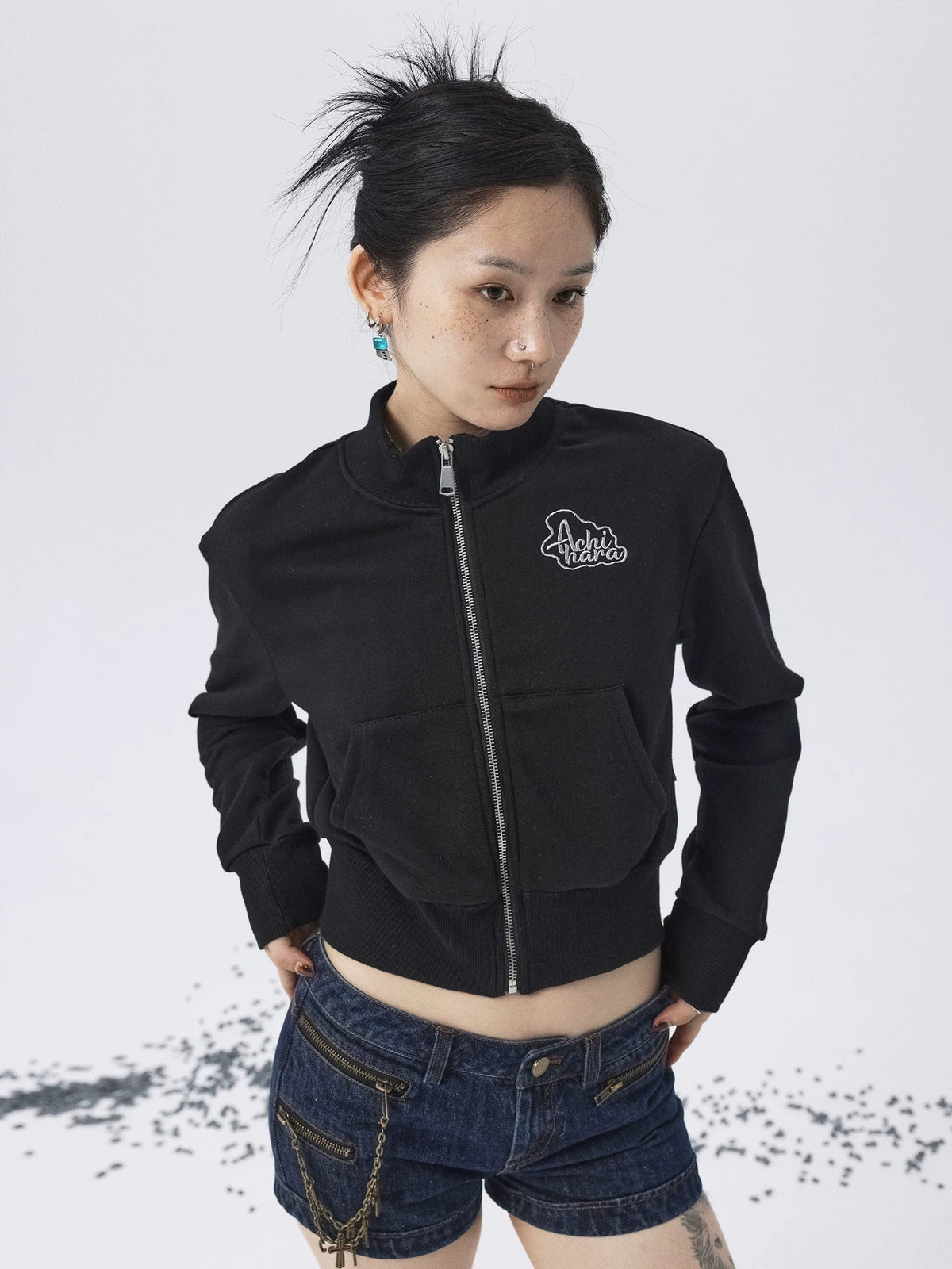 Church Kiss Embroidered Cropped Hooded Jacket