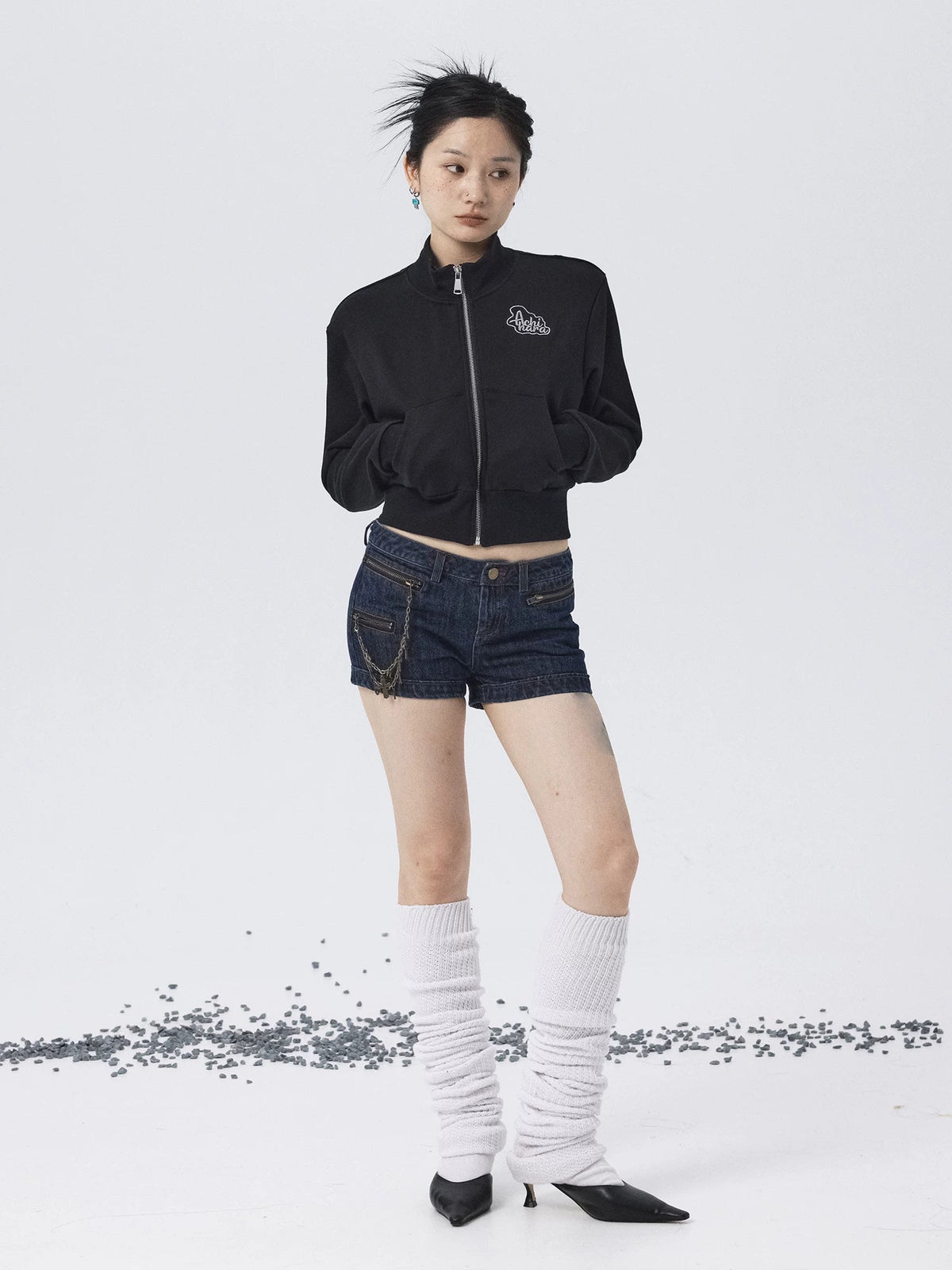 Church Kiss Embroidered Cropped Hooded Jacket