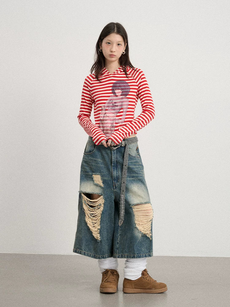 Drunk Minnie Striped Hoodie Tee