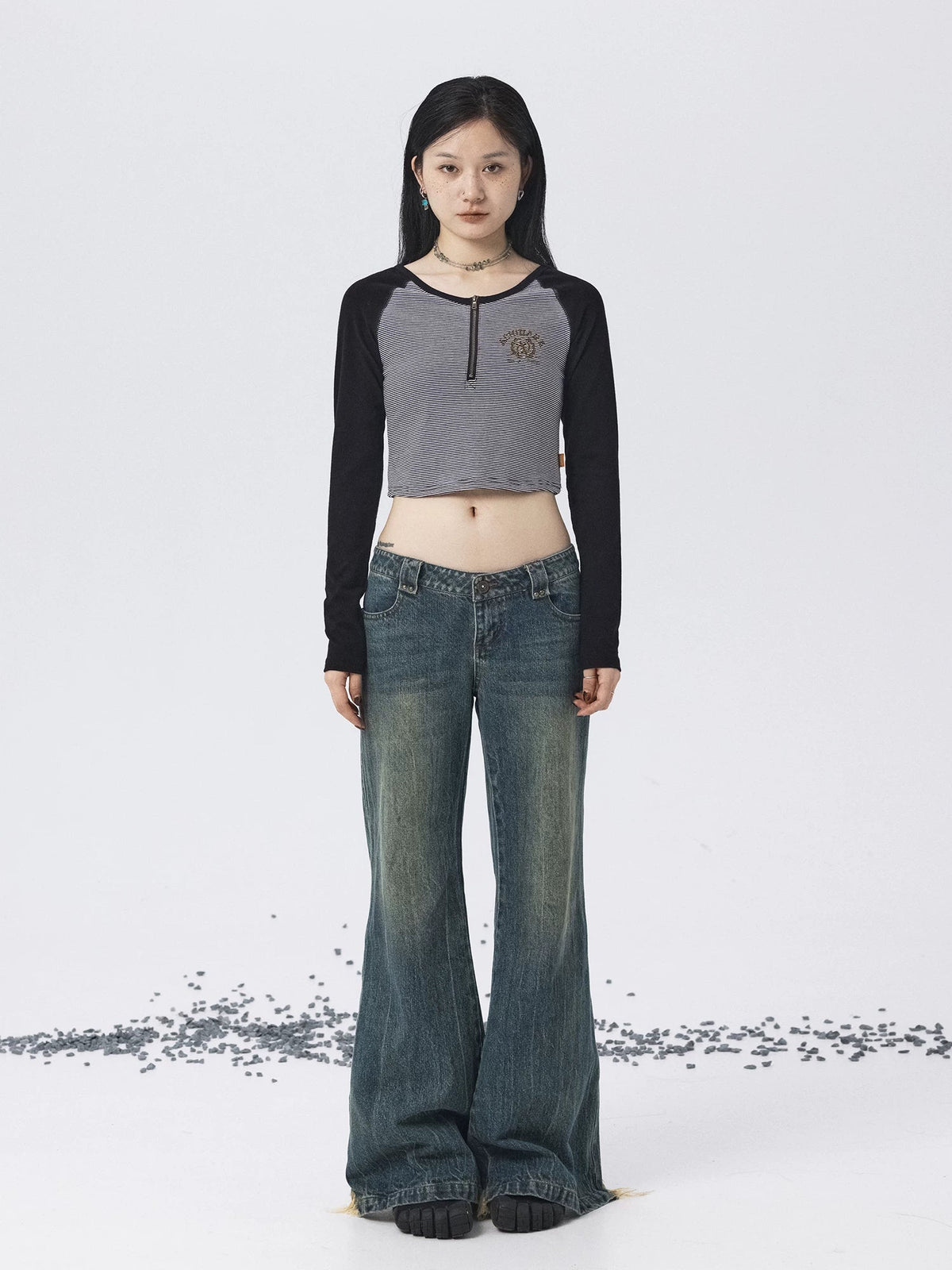 Los Angeles Stripe Spliced Crop Tee