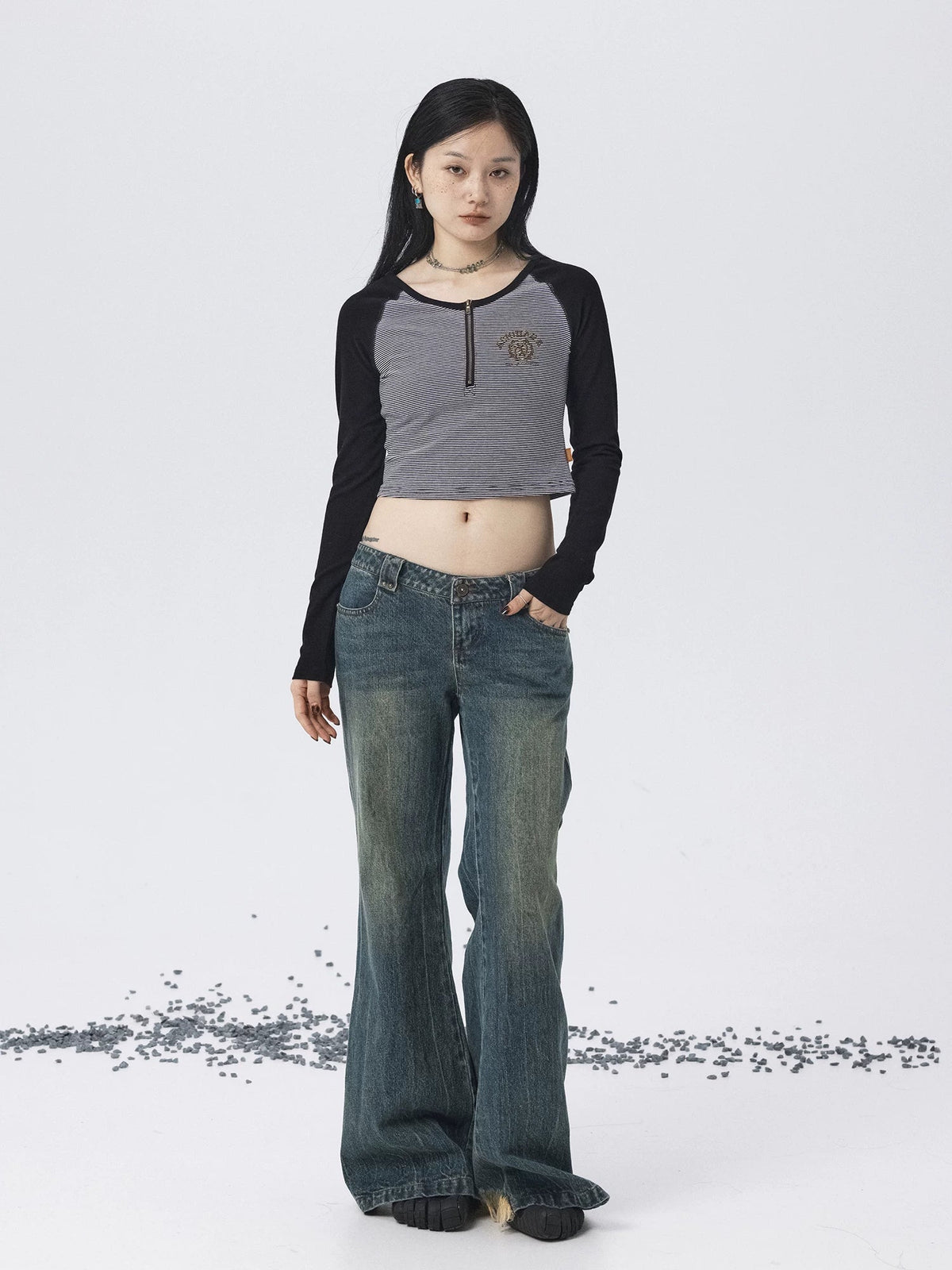 Los Angeles Stripe Spliced Crop Tee