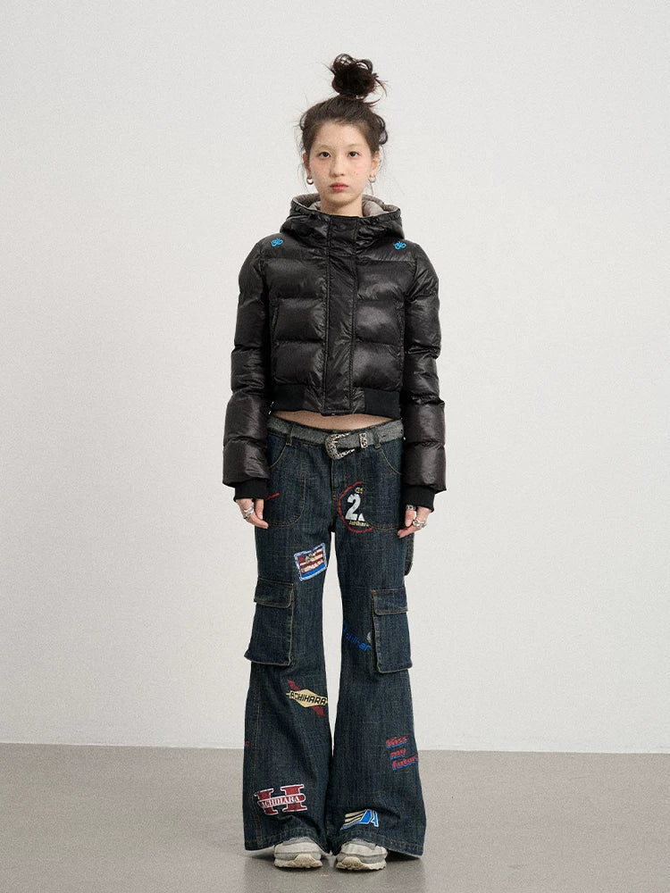 Om Embroidered Short Puffer Jacket