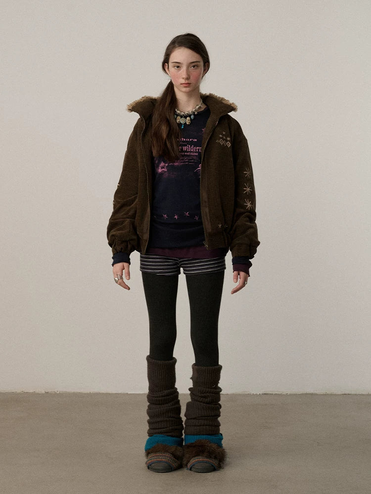 Warm Insulated Stand Collar Loose Fit Commuter Women Brown Puffer Jacket