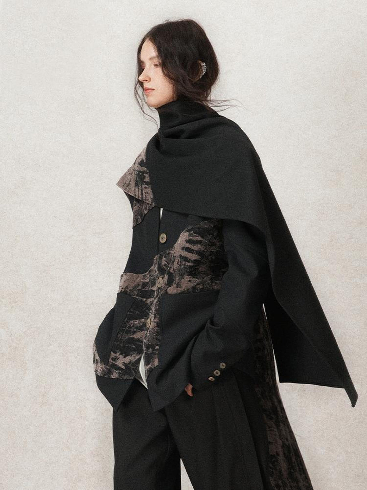 Contour Shadow Asymmetrical Scarf Blazer