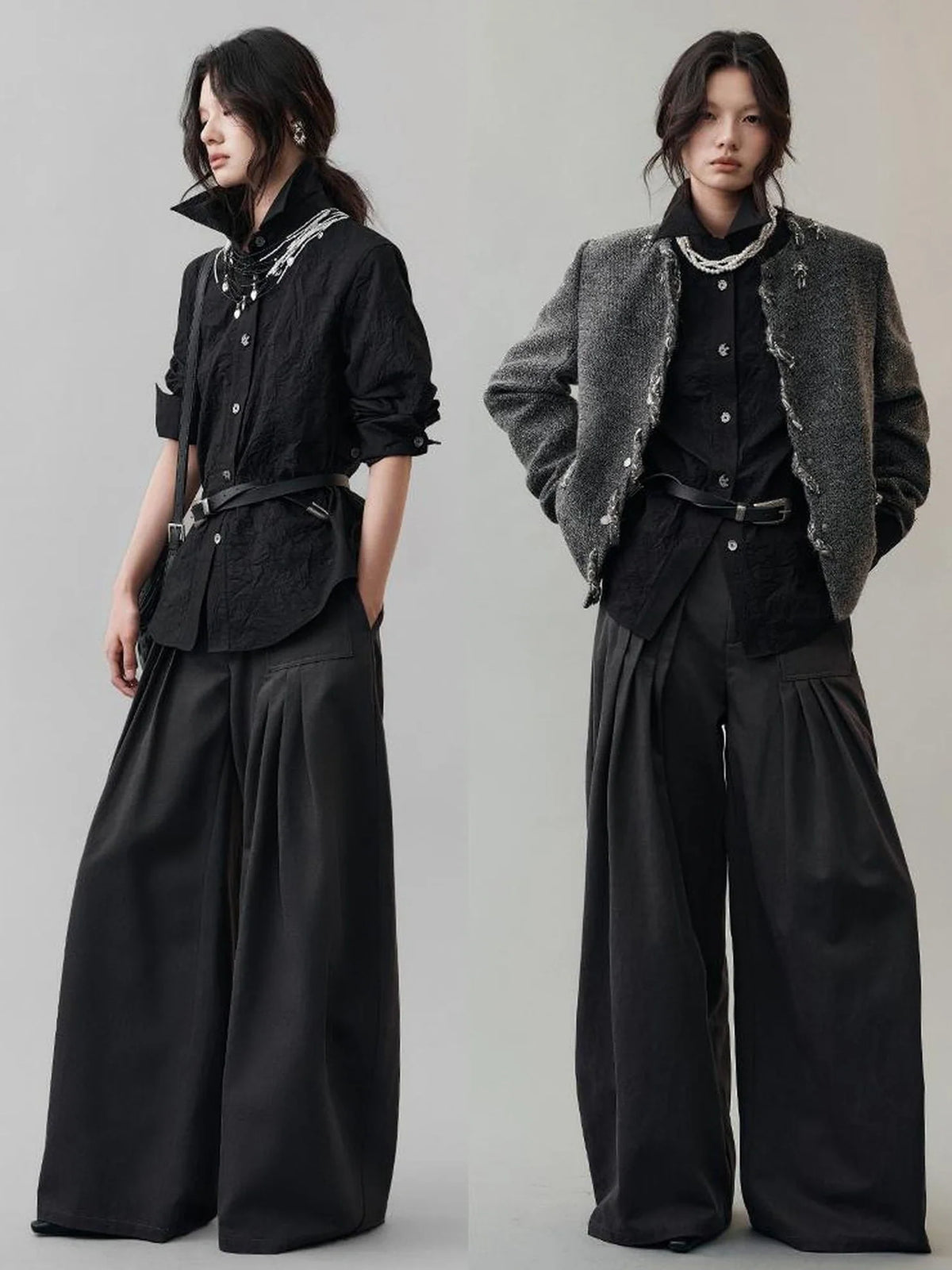 Loose Fit Pleated Trousers In Black Pants