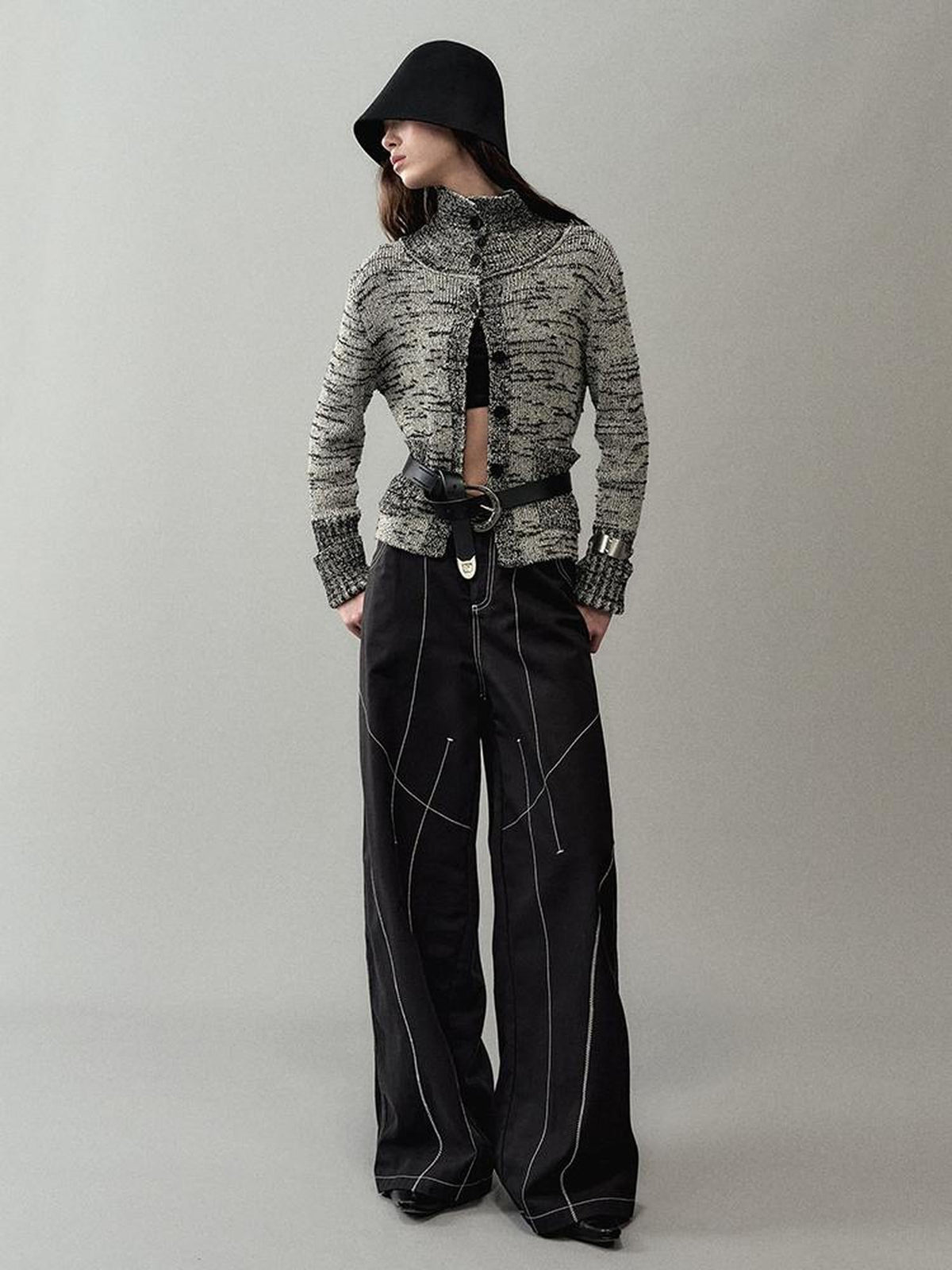 Loose Fit Track Line Wide Leg Pants