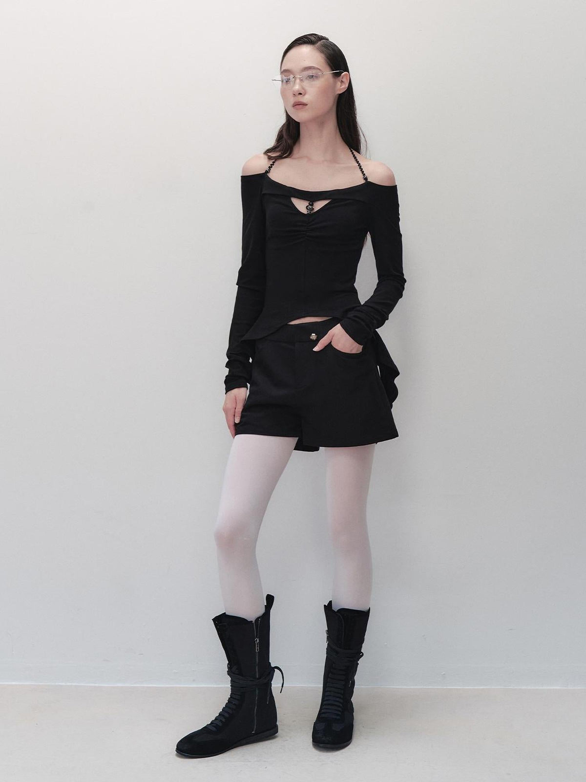 Pleated Shadow Obsidian Convertible Shorts