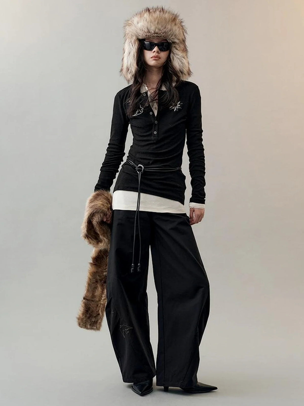Star Bird Embroidered Loose Fit Cotton Pants Pants