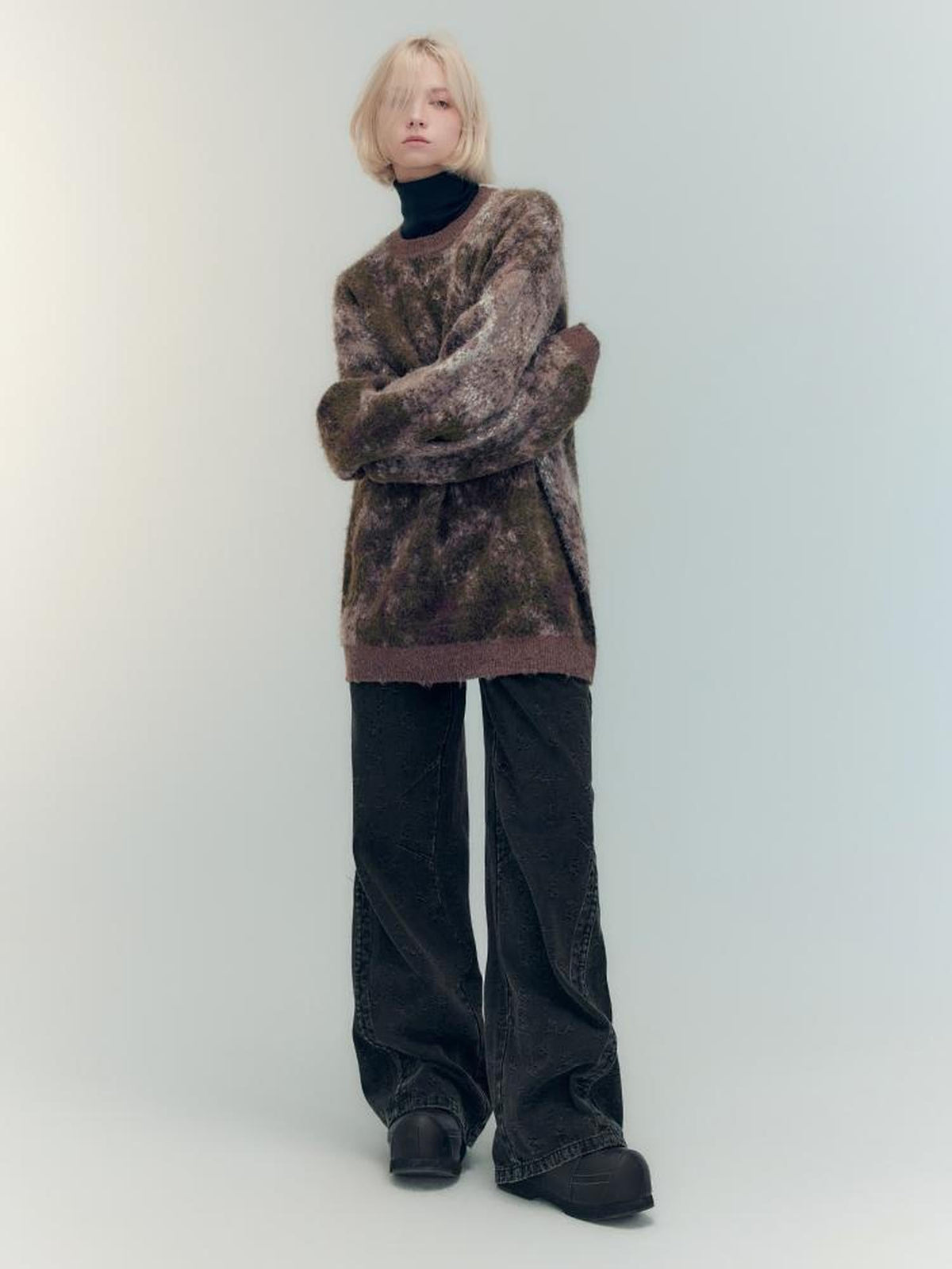Textured Yoke Sweater In Dual Tones