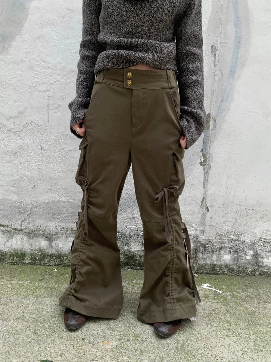 Vintage Lace Up Wide Leg Cargo Pants