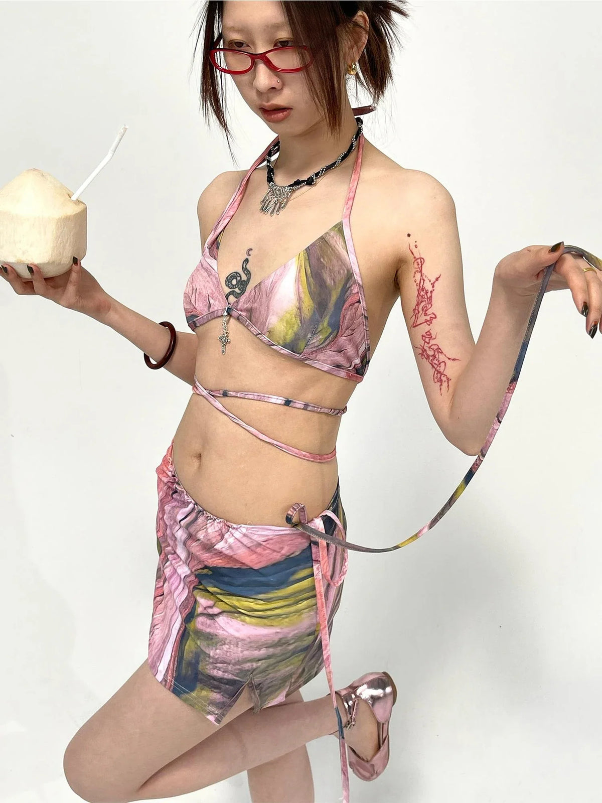 Artistic Tie-Front Convertible Swim Set