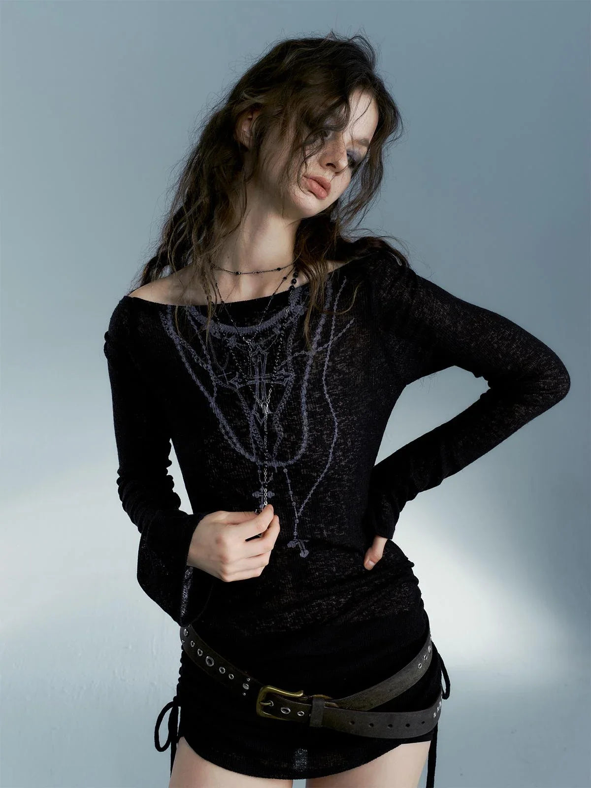 Black Sexy Off-Shoulder Long Sleeve T-Shirt For Women