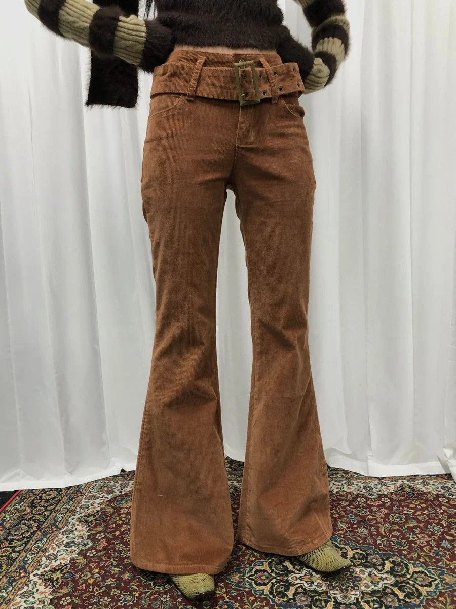 Vintage Flared Corduroy Pants With Belt
