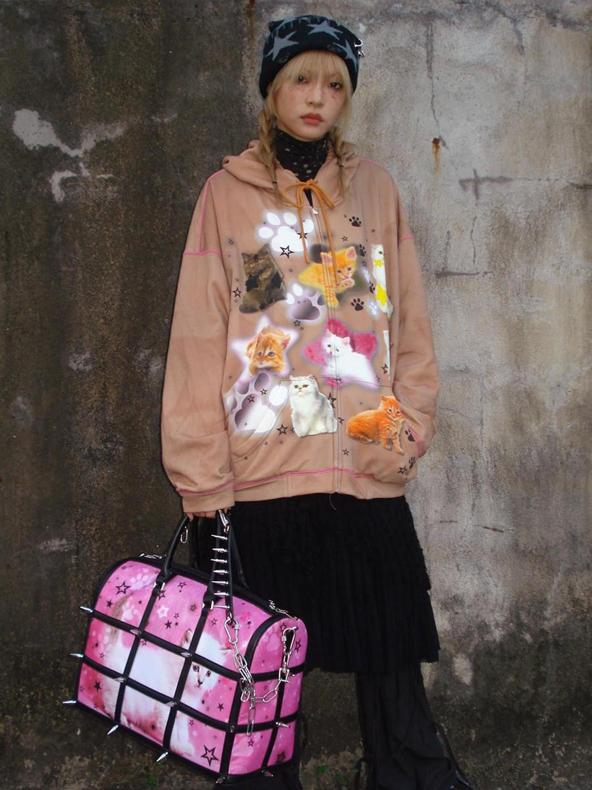 Cat Print Hooded Sweatshirt