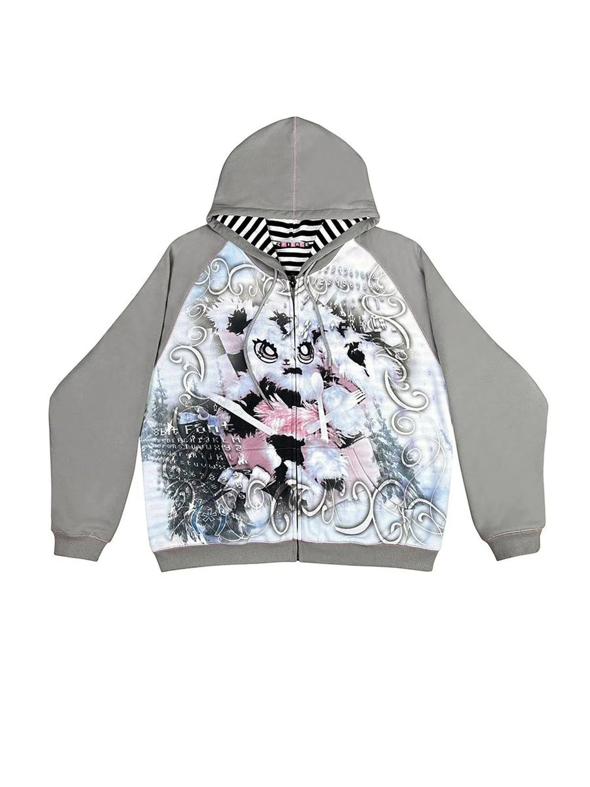 Cute Rabbit Print Loose Hooded Sweatshirt