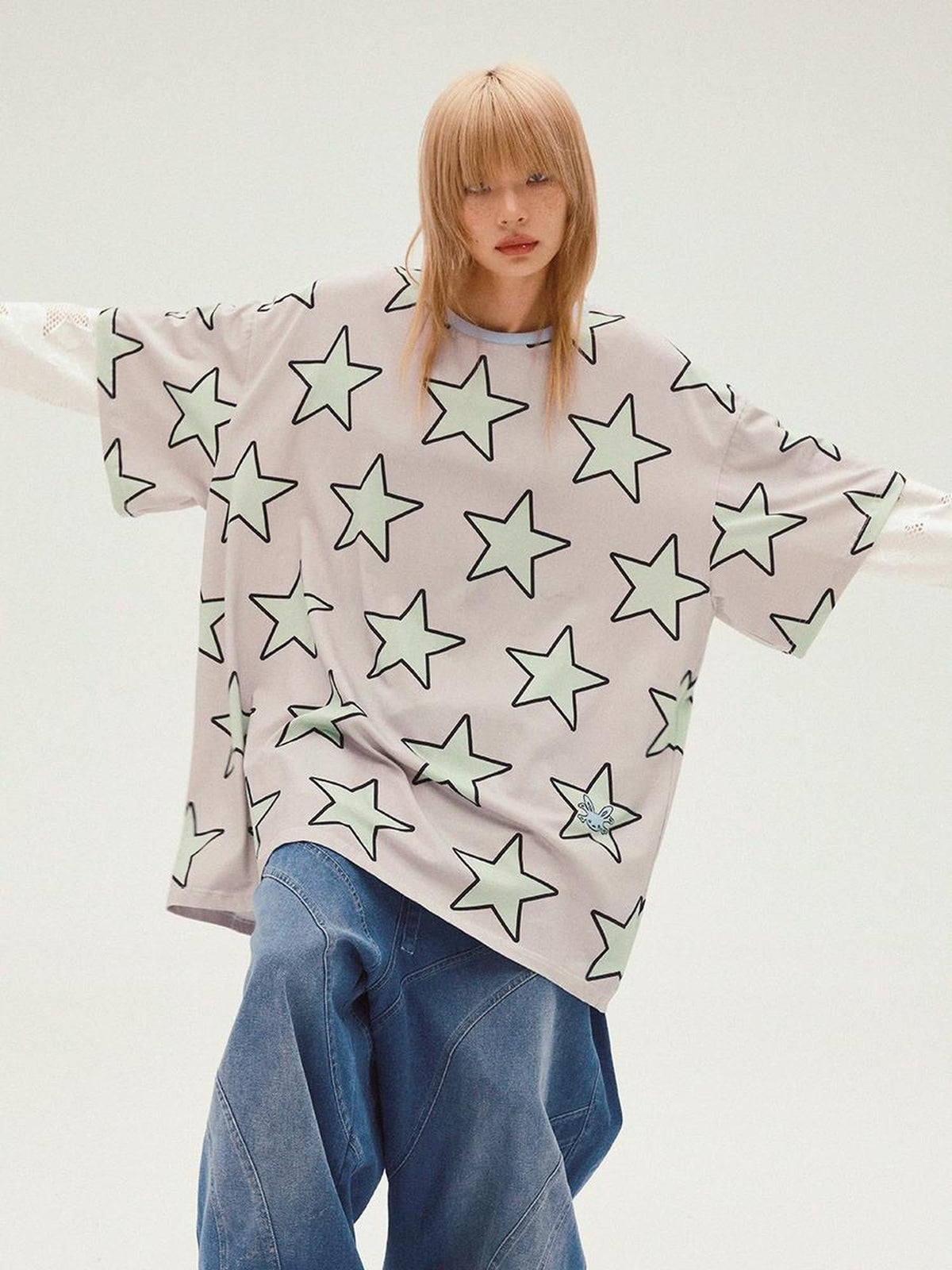 Five Pointed Star Print Oversized Tee