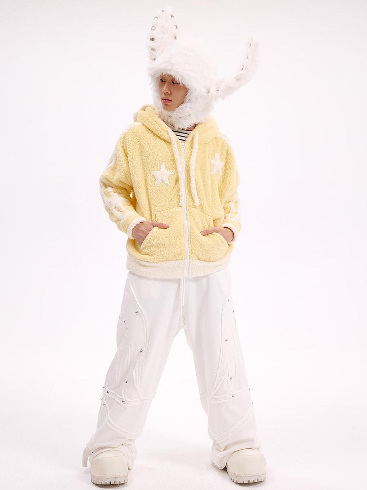 Studded Rabbit Ear Knit Cap