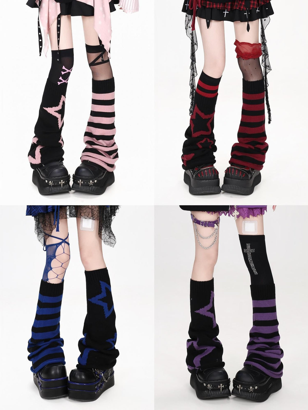 Y2k Star Color Block Striped Knit Jacquard Women's Crew Socks