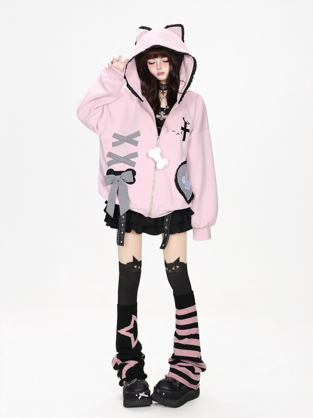 Y2k Star Color Block Striped Knit Jacquard Women's Crew Socks