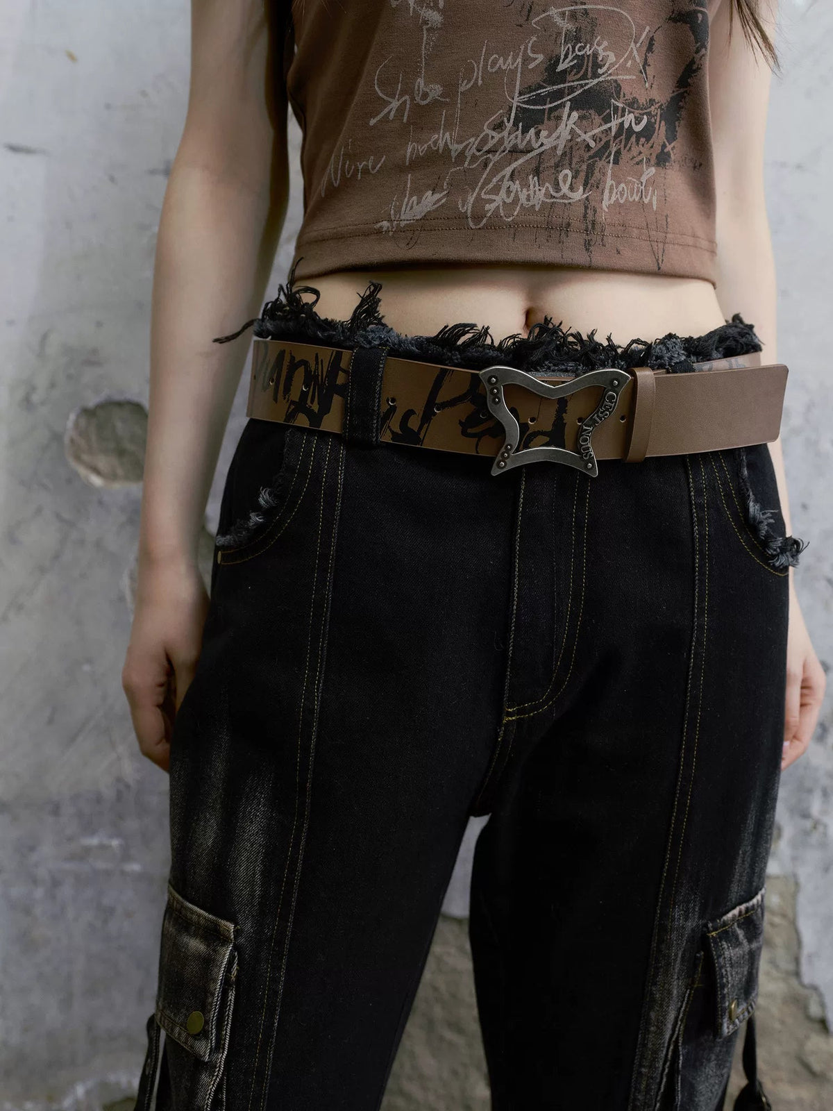 Vintage Butterfly Buckle Brown Leather Belt