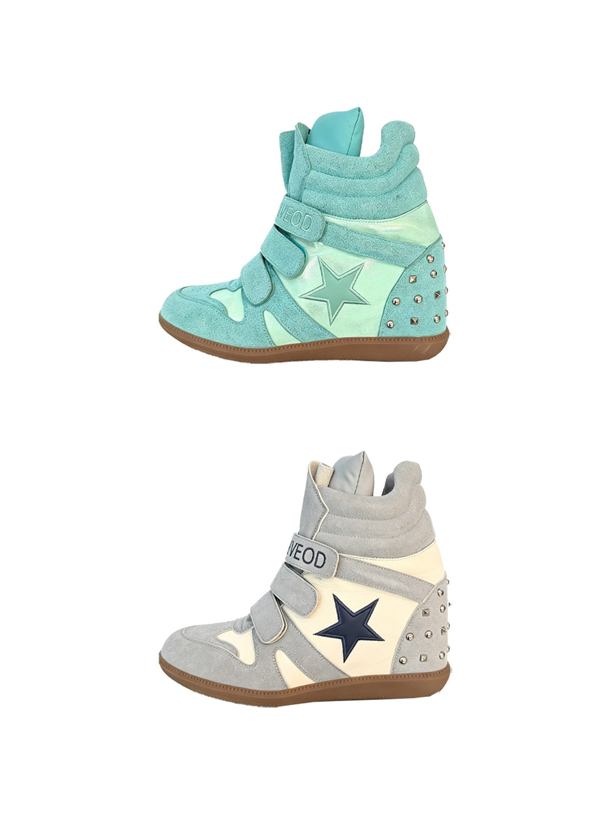 Color Block Studded Platform Wedge Women's High-top Sneakers
