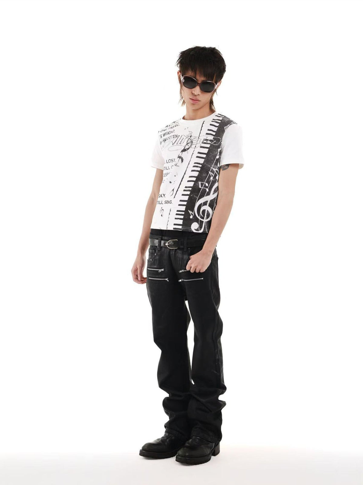 3d Rhinestone Full Music Note Digital Print Women's Cotton Short Sleeve T-shirts
